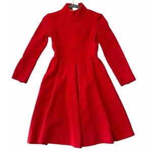 Vintage Licien Rubin‎ Wool Dress Orange Red Long Sleeve Midi Small